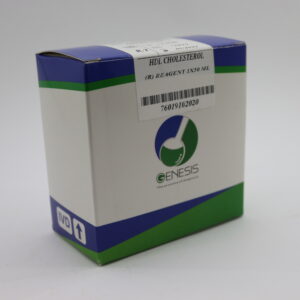 a Genesis HDL Cholesterol Reagent kit for in vitro diagnostic use. Used for measuring High-Density Lipoprotein (HDL) cholesterol levels. The reagent comes in a 1x50 mL