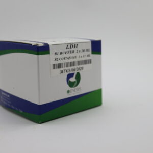 This is a Genesis brand LDH assay kit. It is used to measure Lactate Dehydrogenase (LDH). The kit includes R1 Buffer (2 x 20 ML) and R2 Coenzyme (1 x 11 ML)